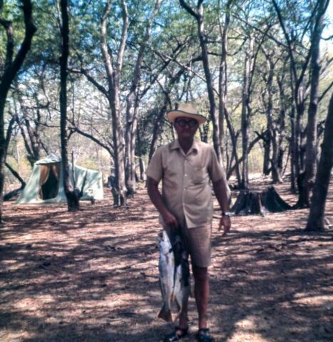 Amb Crockett with his catch of fish at Playa La Flor campsite, southern Pacific Coast of Nicaragua. ©KMC