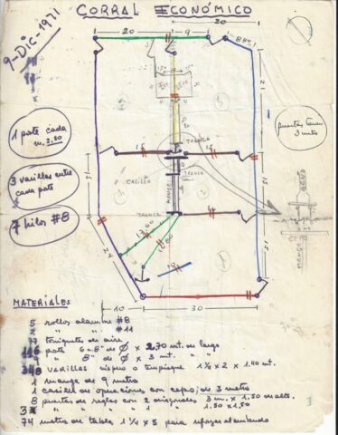 Blue print for the corral buildout, Nicaragua, Dec 1971. ©KMC