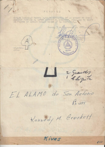 El Alamo cattle brand permit, Rivas, Nicaragua, Nov 1971. ©KMC