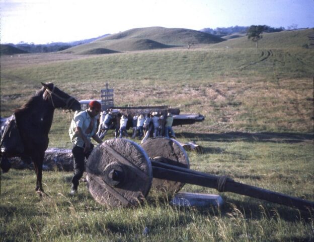 Transporting logs to a mill. Mounds in the background could have once been used by indigenous peoples. Photo c 1974 ©KMC