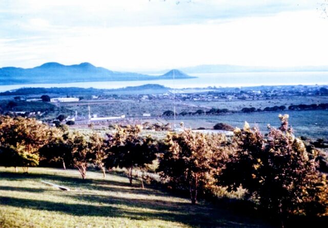 View of Lake Managua from US Embassy residence, Managua, Nicaragua, 1967. ©KMC