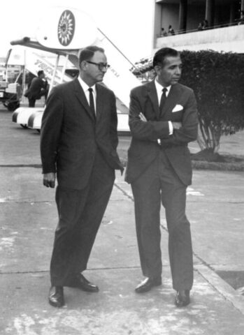 Kennedy M Crockett and Amb Telles, Aeropuerto Internacional El Coco, San José, Costa Rica, c 1966. ©KMC