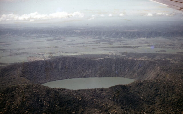 Laguna de Apoyeque on the Chiltepe Peninsula, which extends into Lake Managua in west-central Nicaragua, 1958. ©KMC