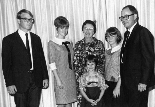 The Crocketts in Costa Rica, L to R: Jack, Judy, Mary, Terry, Linda, and Kennedy, 1965. ©KMC